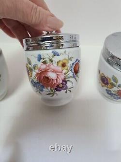 VTG. Royal Worcester Porcelain Egg Coddlers Rose Pattern set of 4 England