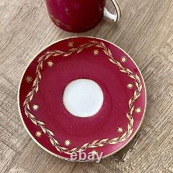 Very RARE Vintage Royal Worcester Hand Painted Red With Gold Leaf Cup & Saucer