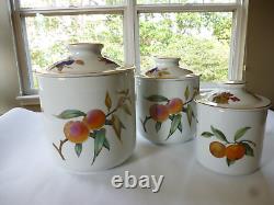 Vintage 1961 Royal Worcester Evesham Gold Porcelain Canister Set of 3. Excellent