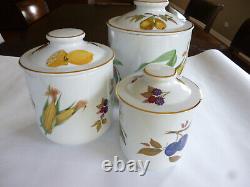 Vintage 1961 Royal Worcester Evesham Gold Porcelain Canister Set of 3. Excellent