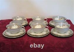 Vintage China Royal Bayreuth Tea Cup & Saucer Trio, Invitation Pattern, Set of 6