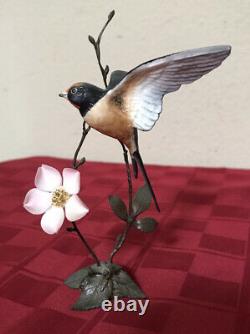 Vintage Royal Worcester Birds Porcelain Bronze Barn Swallow & Chickadee Set 6