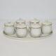 Vintage Royal Worcester Capri White Gold 6 Porcelain Pot De Crème Set with Tray