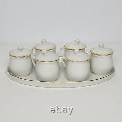 Vintage Royal Worcester Capri White Gold 6 Porcelain Pot De Crème Set with Tray