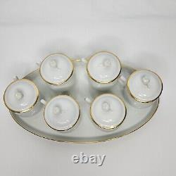 Vintage Royal Worcester Capri White Gold 6 Porcelain Pot De Crème Set with Tray