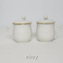 Vintage Royal Worcester Capri White Gold 6 Porcelain Pot De Crème Set with Tray