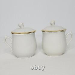 Vintage Royal Worcester Capri White Gold 6 Porcelain Pot De Crème Set with Tray