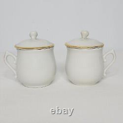 Vintage Royal Worcester Capri White Gold 6 Porcelain Pot De Crème Set with Tray