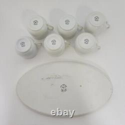 Vintage Royal Worcester Capri White Gold 6 Porcelain Pot De Crème Set with Tray