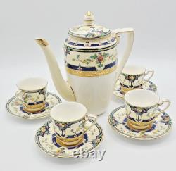 Vintage Royal Worcester Coffee Set Orlando Cobalt Bands, Cream Rim & Gold Trim