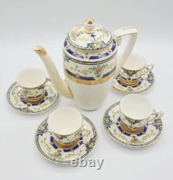 Vintage Royal Worcester Coffee Set Orlando Cobalt Bands, Cream Rim & Gold Trim