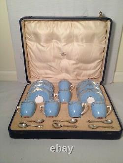 Vintage Royal Worcester Demitasse Set with Sterling Spoons 1935