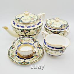 Vintage Royal Worcester Tea Set Orlando Cobalt Bands, Cream Rim & Gold Trim