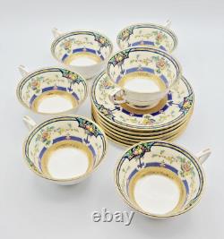 Vintage Royal Worcester Tea Set Orlando Cobalt Bands, Cream Rim & Gold Trim