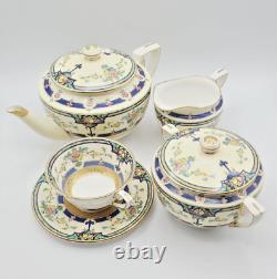 Vintage Royal Worcester Tea Set Orlando Cobalt Bands, Cream Rim & Gold Trim