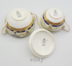 Vintage Royal Worcester Tea Set Orlando Cobalt Bands, Cream Rim & Gold Trim