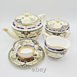 Vintage Royal Worcester Tea Set Orlando Cobalt Bands, Cream Rim & Gold Trim