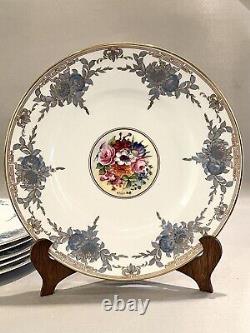 Vintage Set 6 Royal Worcester Hand Painted Gilt Porcelain Dinner Plates W. Hale
