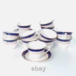 Vintage Set Of 12 Royal Worcester Regency Blue Teacups & Saucers