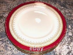 Vtg 1940 Set 8 Royal Worcester Regency Dinner Plates Red Ruby / Gold China 10.5