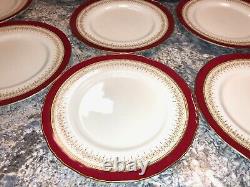 Vtg 1940 Set 8 Royal Worcester Regency Dinner Plates Red Ruby / Gold China 10.5