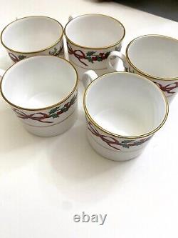 Vtg 1987 Royal Worcester Holly Ribbons Cups Set Of 5