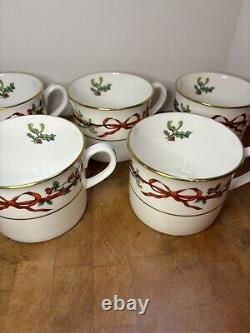 Vtg 1987 Royal Worcester Holly Ribbons Cups Set Of 7 Excellent