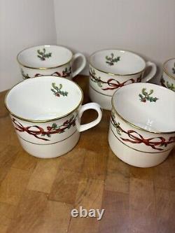 Vtg 1987 Royal Worcester Holly Ribbons Cups Set Of 7 Excellent