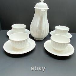 Vtg Royal Worcester tea/coffee Pot / Pitcher 4 Cup 4 Sauciers set Warmstry white